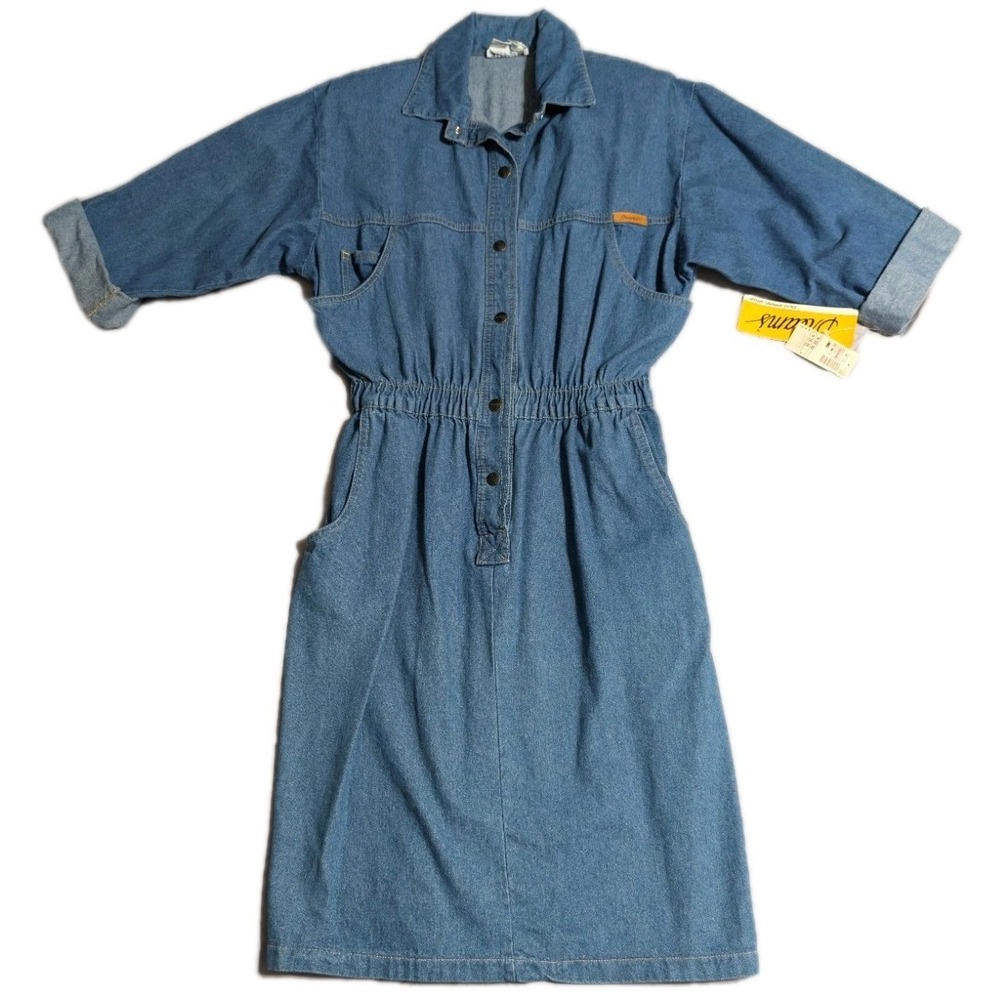 Vintage Dreams Denim Shirt Dress Womens Large NWT Button‎ Front Elastic Waist